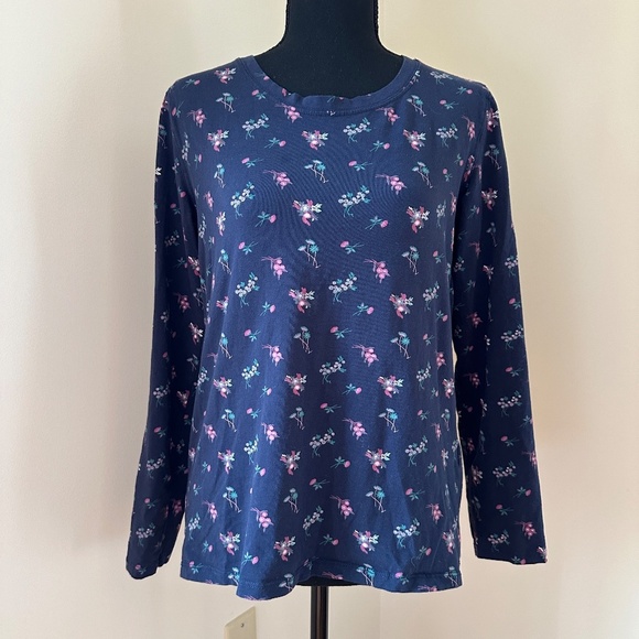 **BLUE MOUNTAIN* Navy x Pink Floral Long Sleeve Shirt Size Medium - Picture 1 of 7